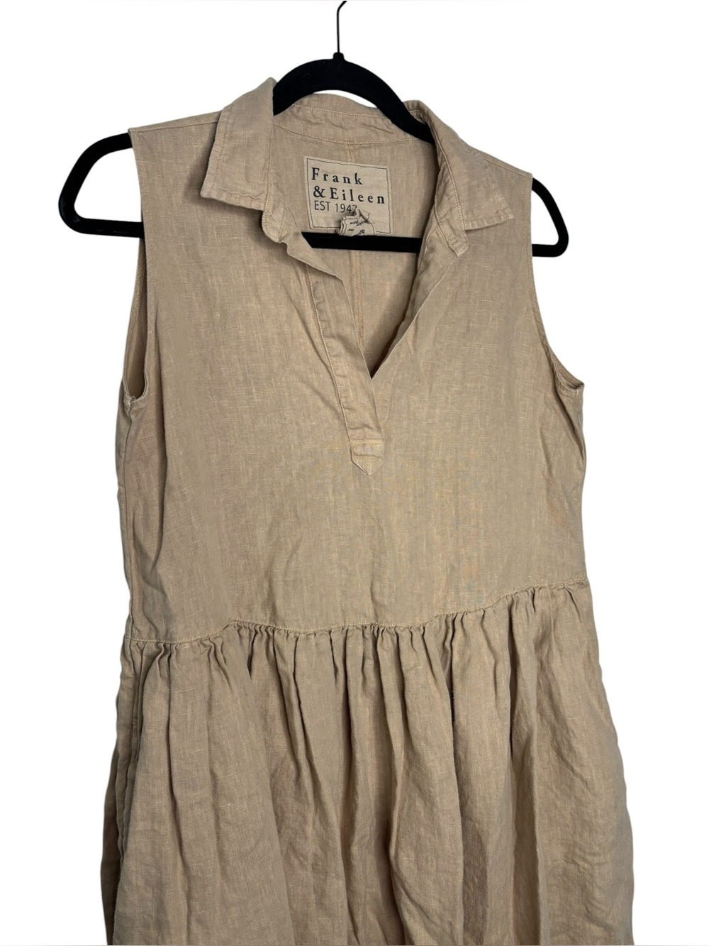 Frank & Eileen Daphne Dress Tan Linen Lightweight Pockets Flowy Size Small - Picture 4 of 13